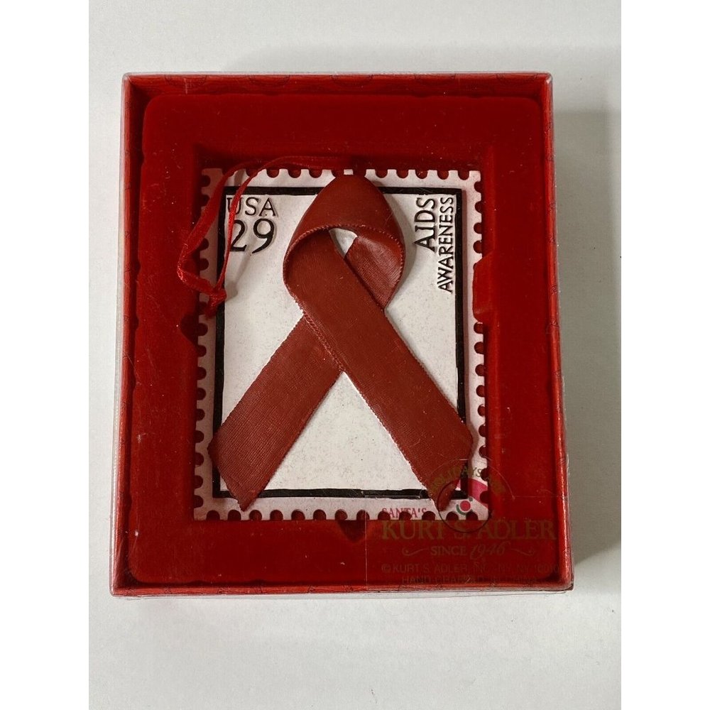 Kurt‎ Adler Aids Awareness Red Ribbon USPS Commemorative Stamp Ornament 1998